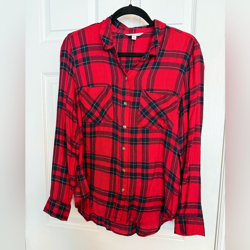 Lucky Brand Red and Black Checkered Shirt